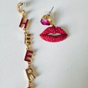 Betsey Johnson Cheers Mismatch Pave Crystal Linear Earrings